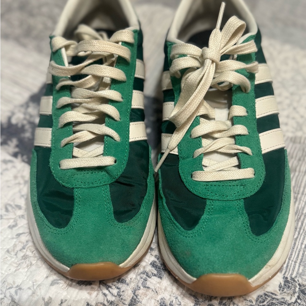 Adidas Green and White Striped Sneakers